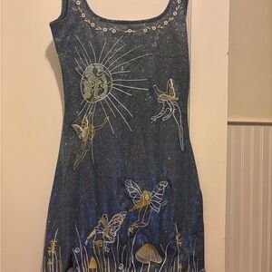 Embroidered Blue Dress with Nature Motifs